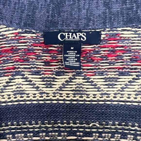 Chaps Women’s Medium Knit Sweater Cardigan Aztec Boho Open Front Blue Cozy - Picture 3 of 5